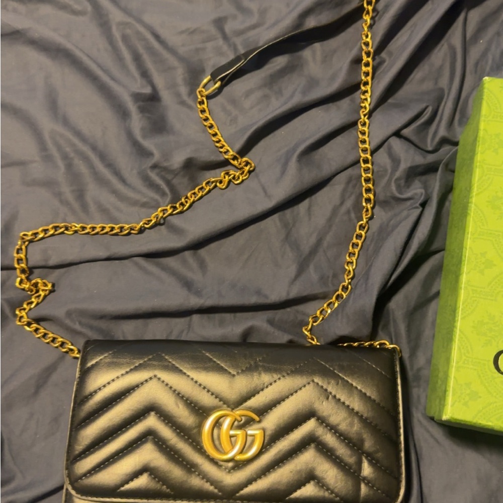 Gucci Black and Gold GG Marmont Crossbody Bag